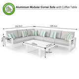 BRAND NEW Halo Range Modular Hand Corner Sofa Set in white Aluminium Frame with light grey cushions(AL07)