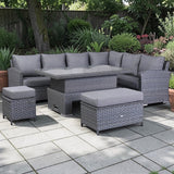 Pre Order_Victoria High Back Modular Corner Sofa Set with Rising Table in Slate Grey Weave