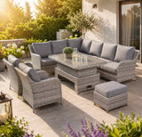 Sicily Elite Left Hand Corner Set with Rising Table and Two Chairs in Grey Weave(#919)