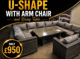 FB687 | Rose U-Shape Aluminium Modular Corner Sofa Set with Rising Table in Grey Weave