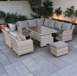 Sicily Elite Left Hand Corner Set with Rising Table and Two Chairs in Grey Weave(#919)