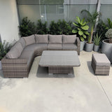 Cambridge Large Round Corner Sofa Set with Rising Table in Stone Grey Weave(#430)