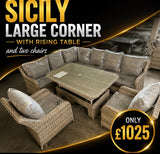 FB689 | Sicily Elite Left Hand Corner Set with Rising Table and Two Chairs in Grey Weave