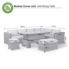 Rattan park Catalina Aluminium Range Modular Corner Sofa Set with Rising Table in Slate Grey Weave