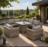 Cambridge Square Corner Sofa Set with Rising Table & 2 Arm Chairs in Stone Browne Grey weave（#411+4AC+4AC）