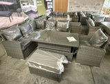 FB683 | Victoria High Back Modular Corner Sofa Set with Rising Table & arm chair in Slate Grey Weave