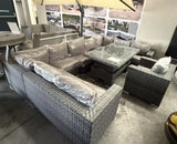 FB687 | Rose U-Shape Aluminium Modular Corner Sofa Set with Rising Table in Grey Weave