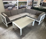 FB688 | Halo Range Right Hand Corner Sofa Set in white Aluminium Frame with Grey Cushions