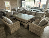 FB689 | Sicily Elite Left Hand Corner Set with Rising Table and Two Chairs in Grey Weave