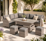 Sicily Aluminium High Back Left Hand Corner Set with Rising Table in Grey Weave(#910)