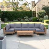 St Lawrence Range Large Modular U-Shape Corner Sofa in Round Brown Rattan with Cushions and Teak Wood Table Top(#BG05)