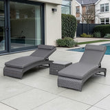 Victoria Range Pair of Sun loungers with Side Table, in Slate Grey Weave and Dark Grey Cushions(#516)