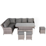 Rattan Park Sicily Aluminium Left Hand Corner Set with Rising Table in Grey Weave