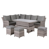 Sicily Aluminium High Back Left Hand Corner Set with Rising Table in Grey Weave