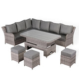 Rattan Park Sicily Aluminium Left Hand Corner Set with Rising Table in Grey Weave