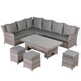 Rattan Park Sicily Aluminium Left Hand Corner Set with Rising Table in Grey Weave