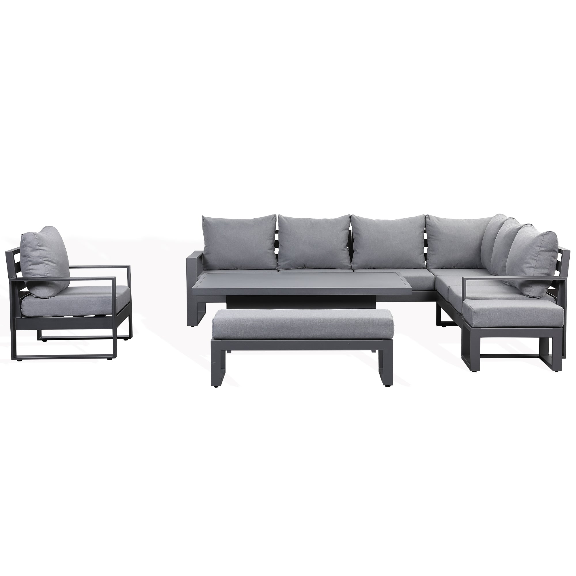 Halo Range Elite RHF Corner Sofa Set - Charcoal Aluminium Frame with Grey cushions