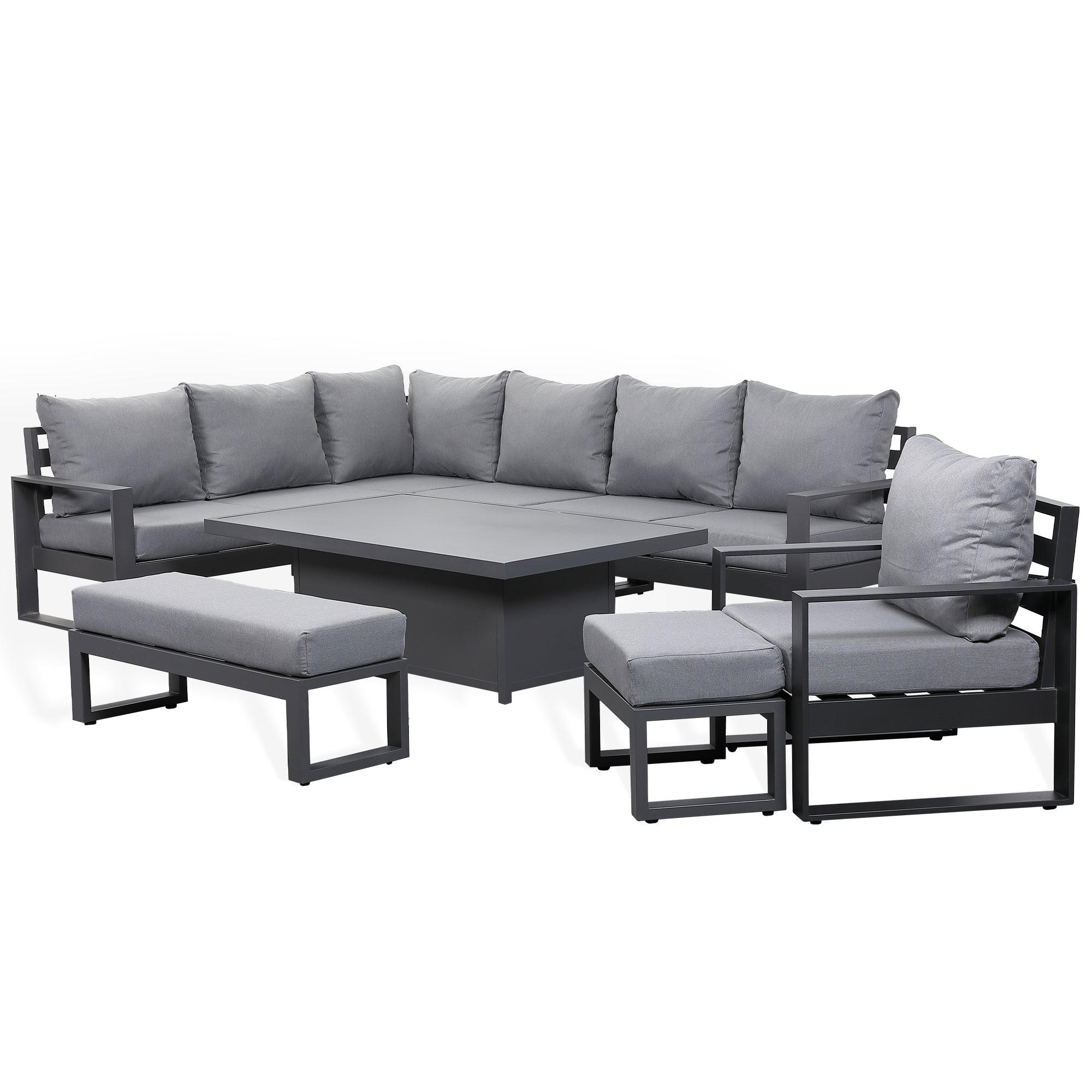 Halo Range Elite LHF Corner Sofa Set - Charcoal Aluminium Frame with Grey cushions