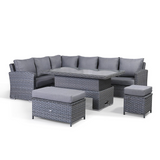 Victoria High Back Left Hand Corner Sofa Set with Rising Table in Slate Grey Weave