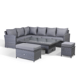 Victoria High Back Left Hand Corner Sofa Set with Rising Table in Slate Grey Weave