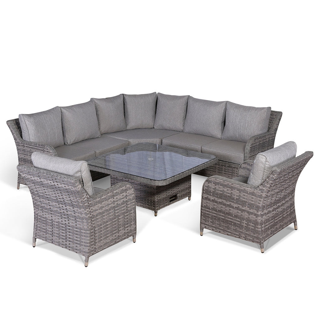 Rattan Park Malta Aluminium Round Corner Set with Rising Table and Two ...