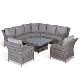 Rattan Park Malta Aluminium Round Corner Set with Rising Table and Two Chairs in Grey Weave