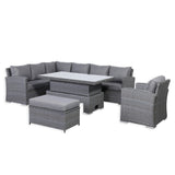 Rattan Park Victoria High Back Modular Corner Sofa Set with Rising Table in Slate Grey Weave