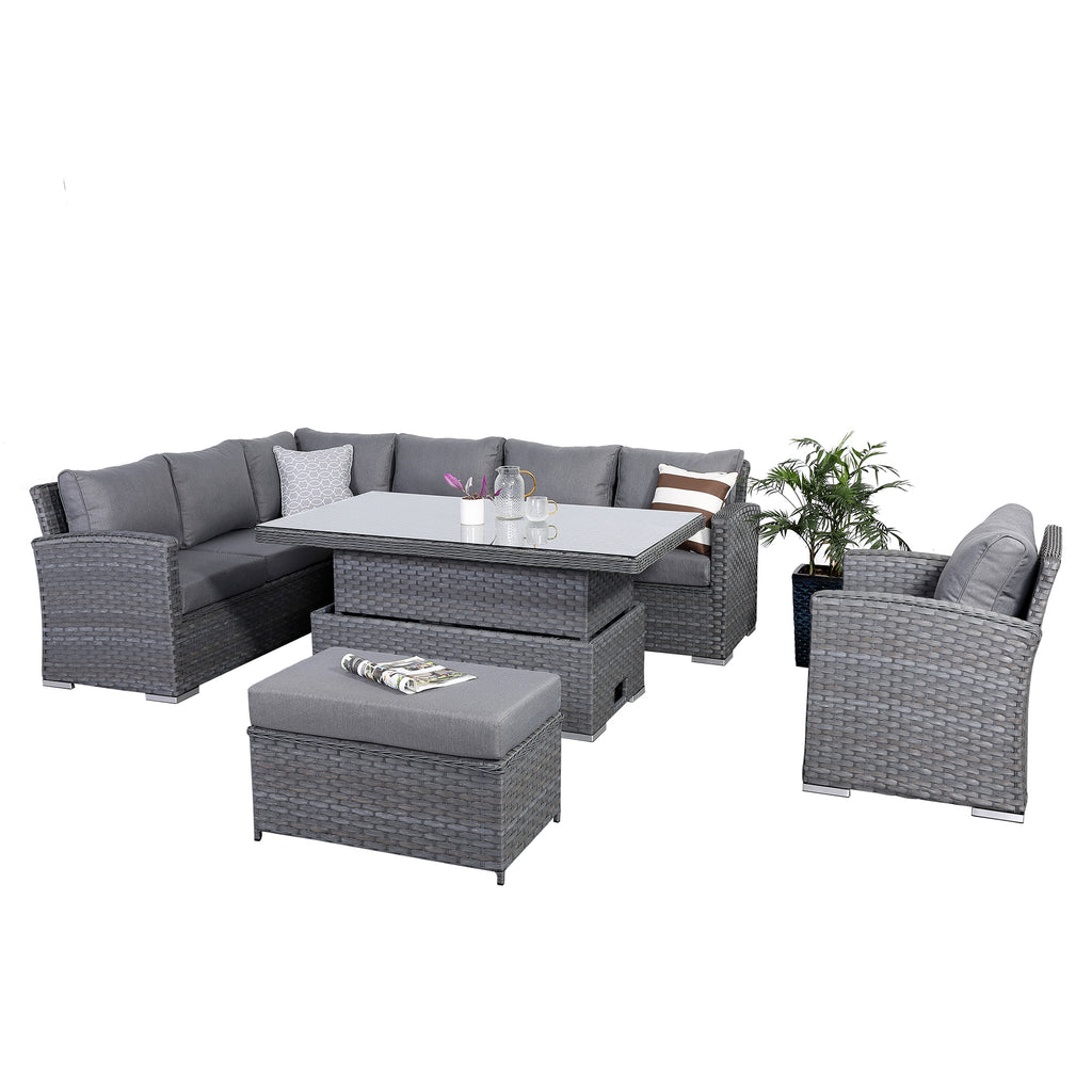 Rattan Park Victoria Modular Corner Set with Rising Table & Arm Chair