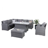 Rattan Park Victoria High Back Modular Corner Sofa Set with Rising Table in Slate Grey Weave