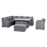 Rattan Park Victoria High Back Modular Corner Sofa Set with Fire Pit Table in Slate Grey Weave