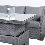 Rattan Park Victoria High Back Modular Corner Sofa Set with Fire Pit Table in Slate Grey Weave