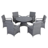 Pre Order.....Victoria Range Round Dining Set Table with 6 Chairs in Slate Grey Weave(#508)