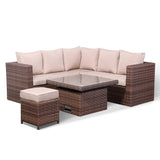 B2..Pansy Range small Dining corner sofa Set with Rising Table in wide Brown Weave