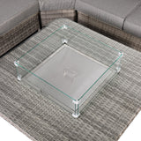 Sicily Aluminium High Back Round Corner Set with Rising Fire Pit Table and Two Chairs in Grey Weave(#911F)