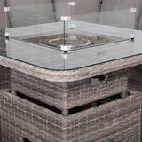 Sicily Aluminium High Back Round Corner Set with Rising Fire Pit Table and Two Chairs in Grey Weave
