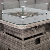 Sicily Aluminium High Back Round Corner Set with Rising Fire Pit Table and Two Chairs in Grey Weave(#911F)
