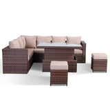 B3..Pansy Range Large Dining corner sofa Set with Rising Table in wide Brown Weave