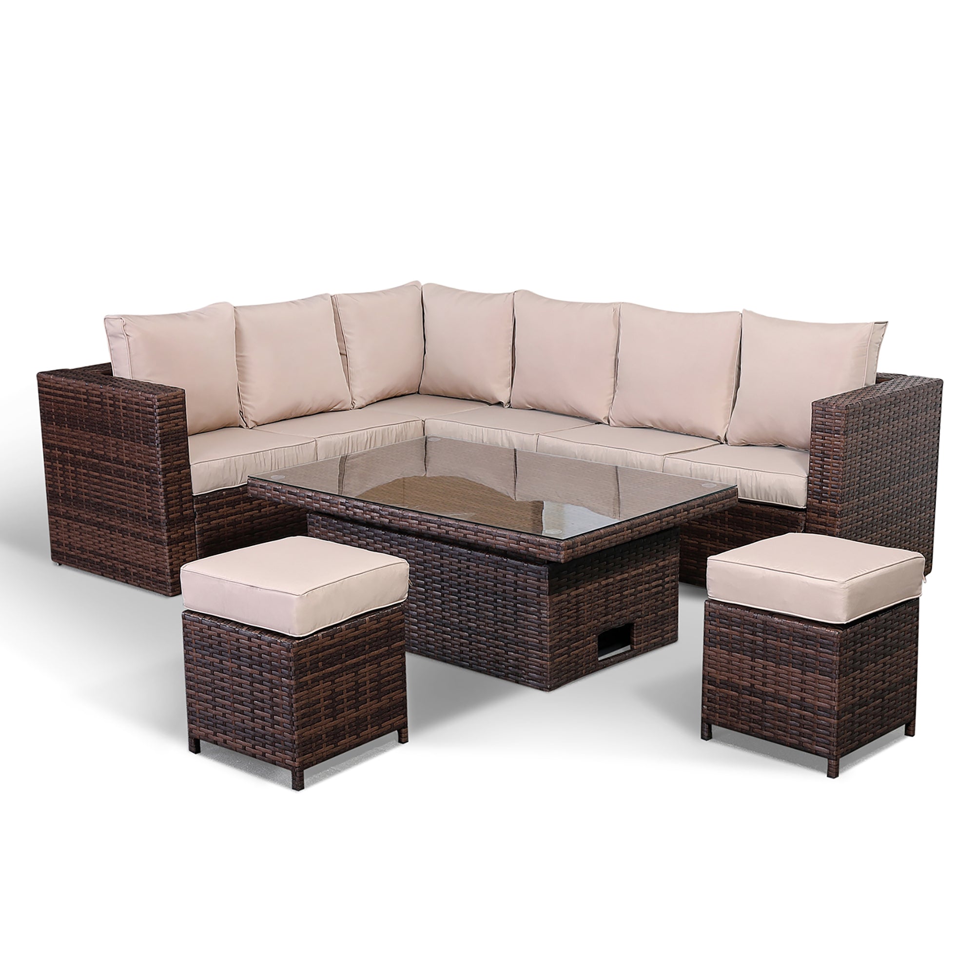 F3..Lily Range Left Hand Large Corner Set with Rising table and 2 Stools