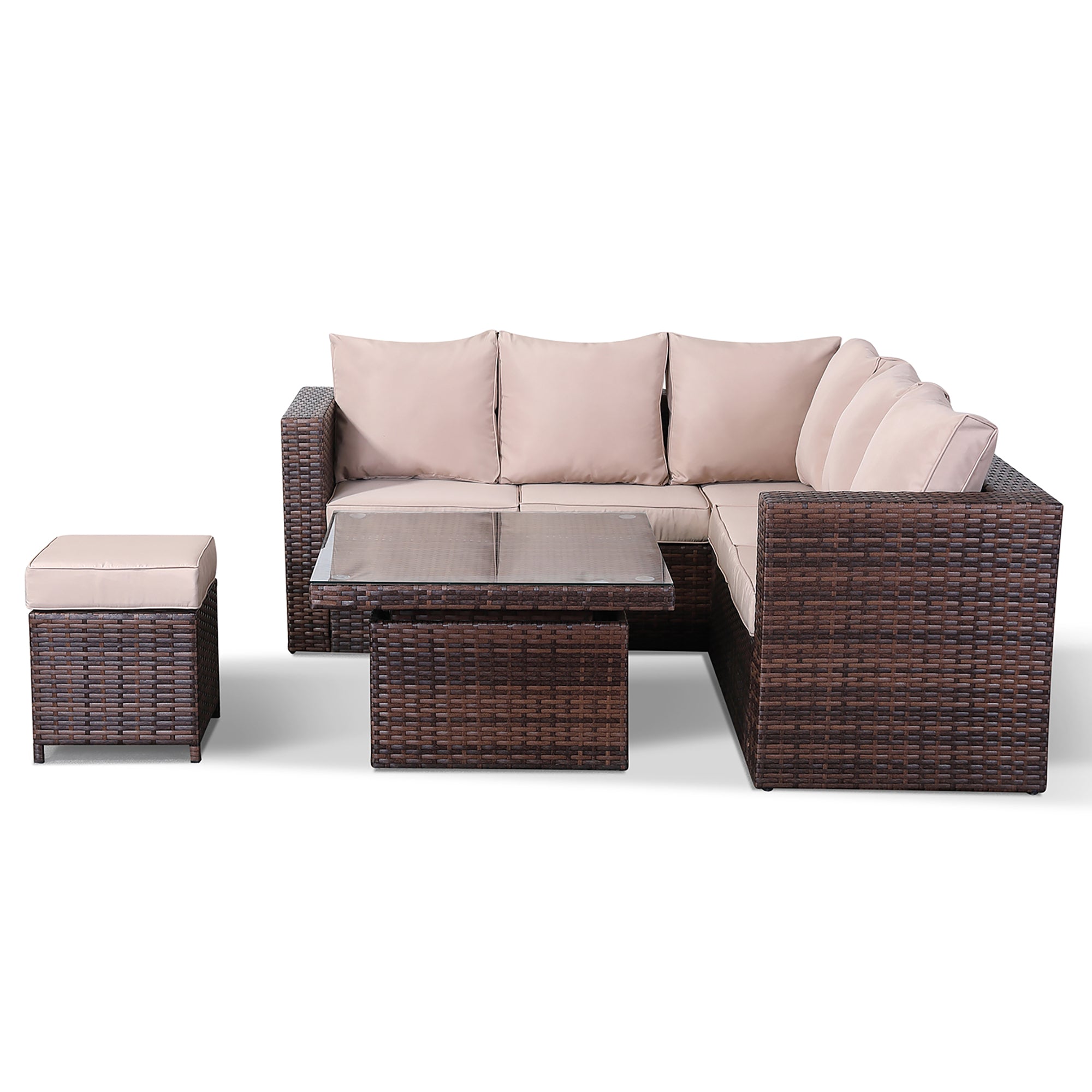 F2..Lily Range SELF ASSEMBLY Small Dining Corner Sofa Set with Rising Table In Brown