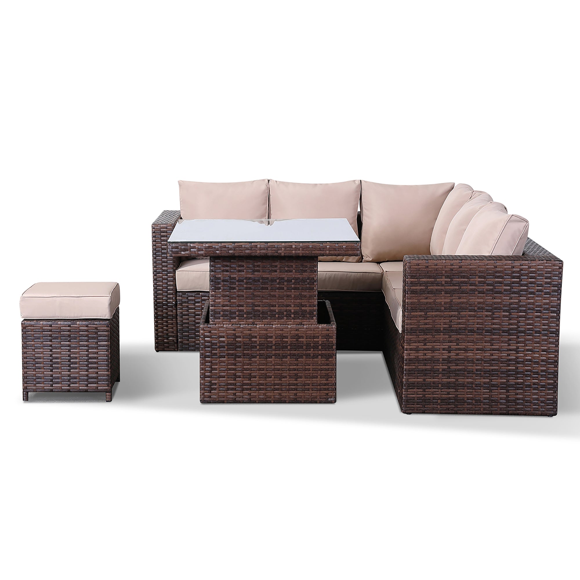 F2..Lily Range SELF ASSEMBLY Small Dining Corner Sofa Set with Rising Table In Brown