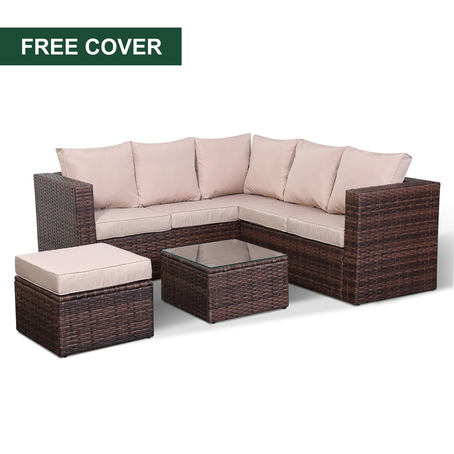 F1..Lily Range Small Corner Sofa Set With Coffee Table In Brown Weave