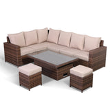 D3..Canna Range High Back Left Hand Corner Sofa Set With Rising Table In Brown Weave