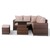 D1..Canna Range Square Corner Sofa Set With Rising Table In Brown Weave