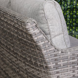 Rattan Park Malta Aluminium Round Corner Set with Rising Table and Two Chairs in Grey Weave