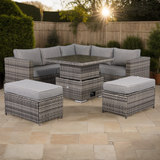 NEW 2025 - Pre Order...Rattan Park Cambridge Square Corner Sofa Set with Rising Table in Stone Browne Grey weave（#411-2）