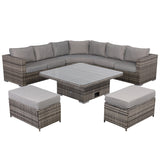 Cambridge Large Round Corner Sofa Set with Rising Table in Stone Grey Weave(#430)