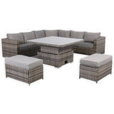 Cambridge Large Round Corner Sofa Set with Rising Table in Stone Grey Weave(#430)