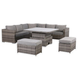 Cambridge Large Round Corner Sofa Set with Rising Table in Stone Grey Weave(#430)