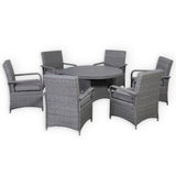 Pre Order.....Victoria Range Round Dining Set Table with 6 Chairs in Slate Grey Weave(#508)