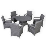 Pre Order.....Victoria Range Round Dining Set Table with 6 Chairs in Slate Grey Weave(#508)